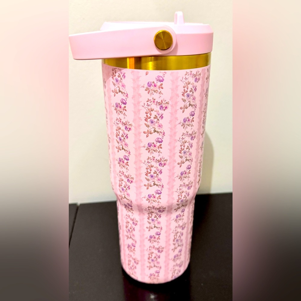 Hydrapeak Artisan Collection Floral Pink and Gold Tumbler